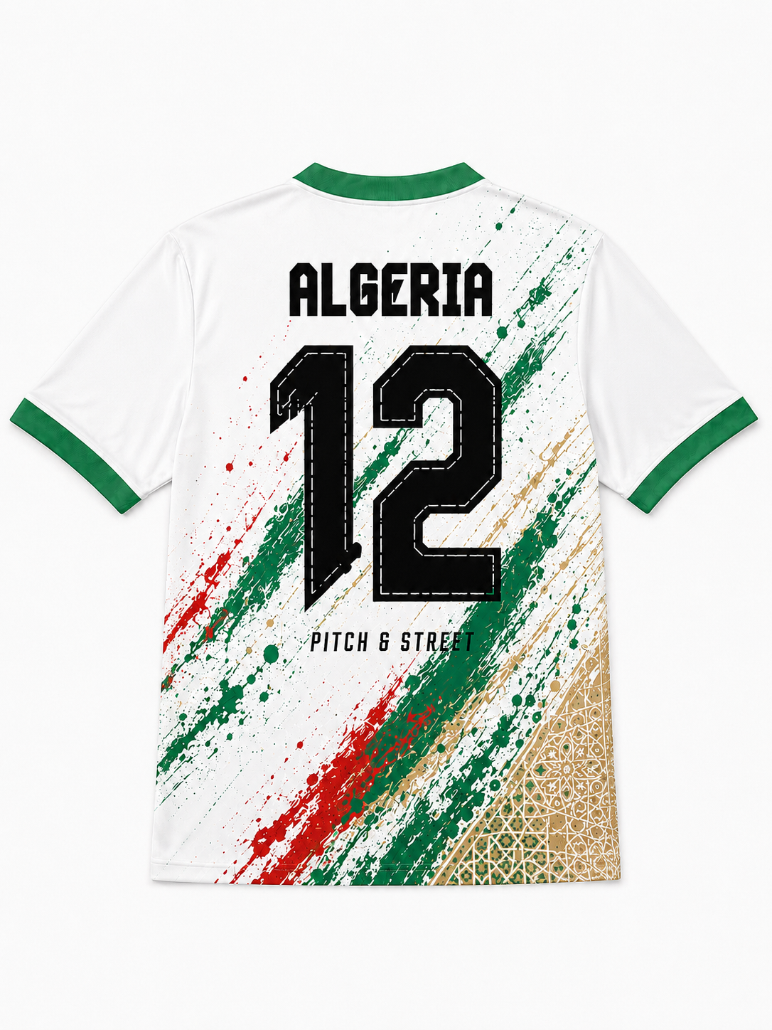Algeria 12 Desert Fox Edition football jersey back view by Pitch & Street