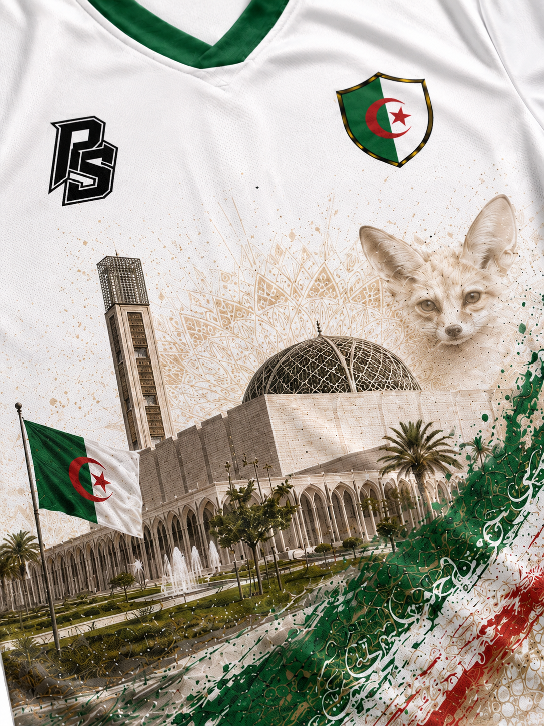 Close-up detail of the Algeria 12 Desert Fox Edition football jersey
