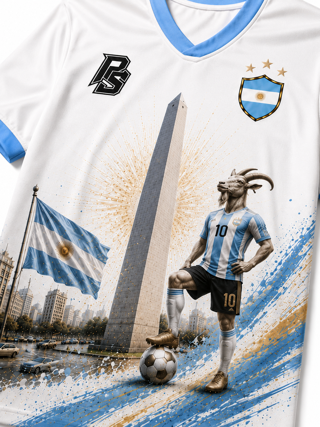 Close-up detail of the Argentina 12 World Cup Goat Edition football jersey