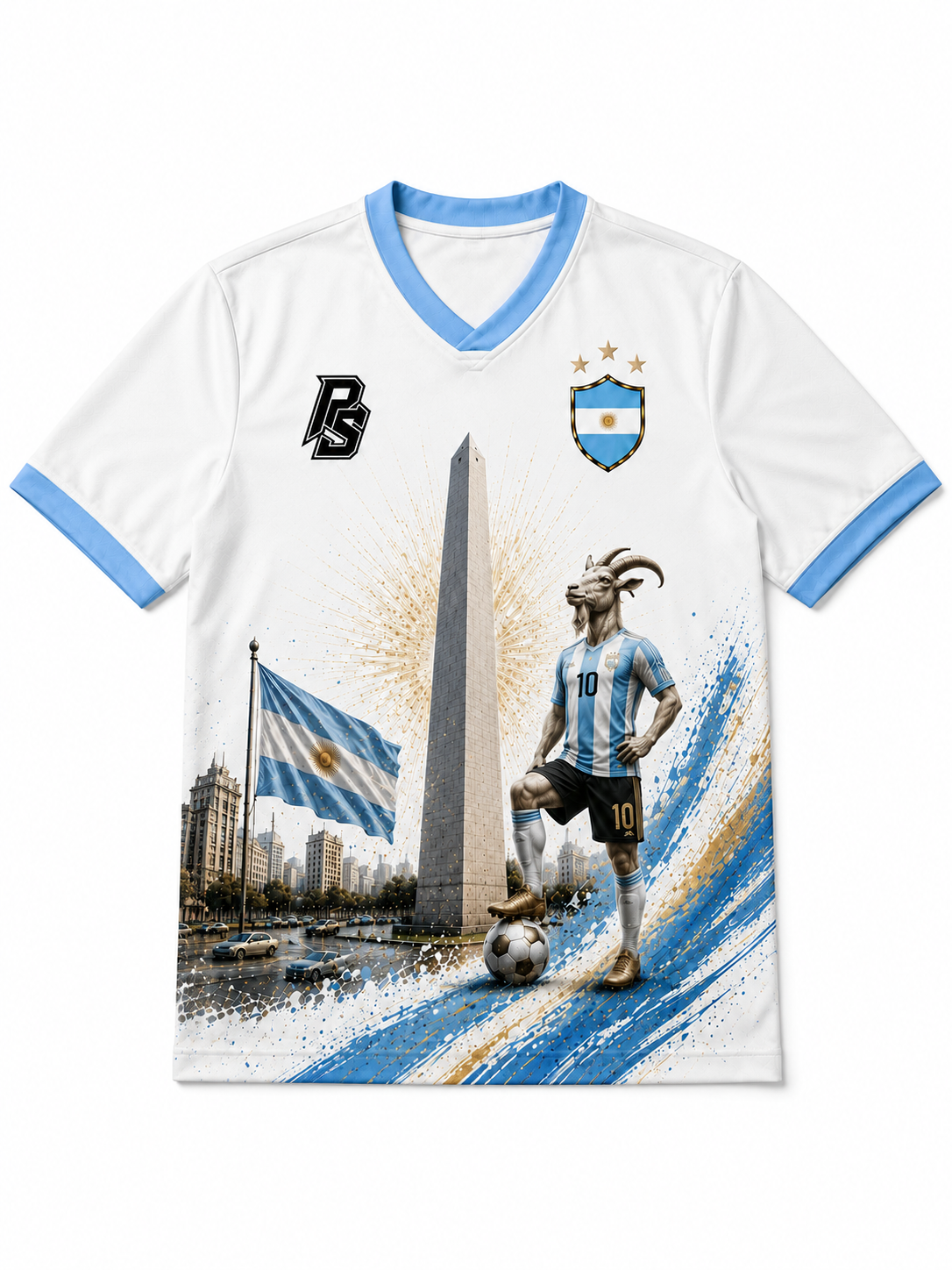 Argentina 12 World Cup Goat Edition football jersey front view by Pitch & Street