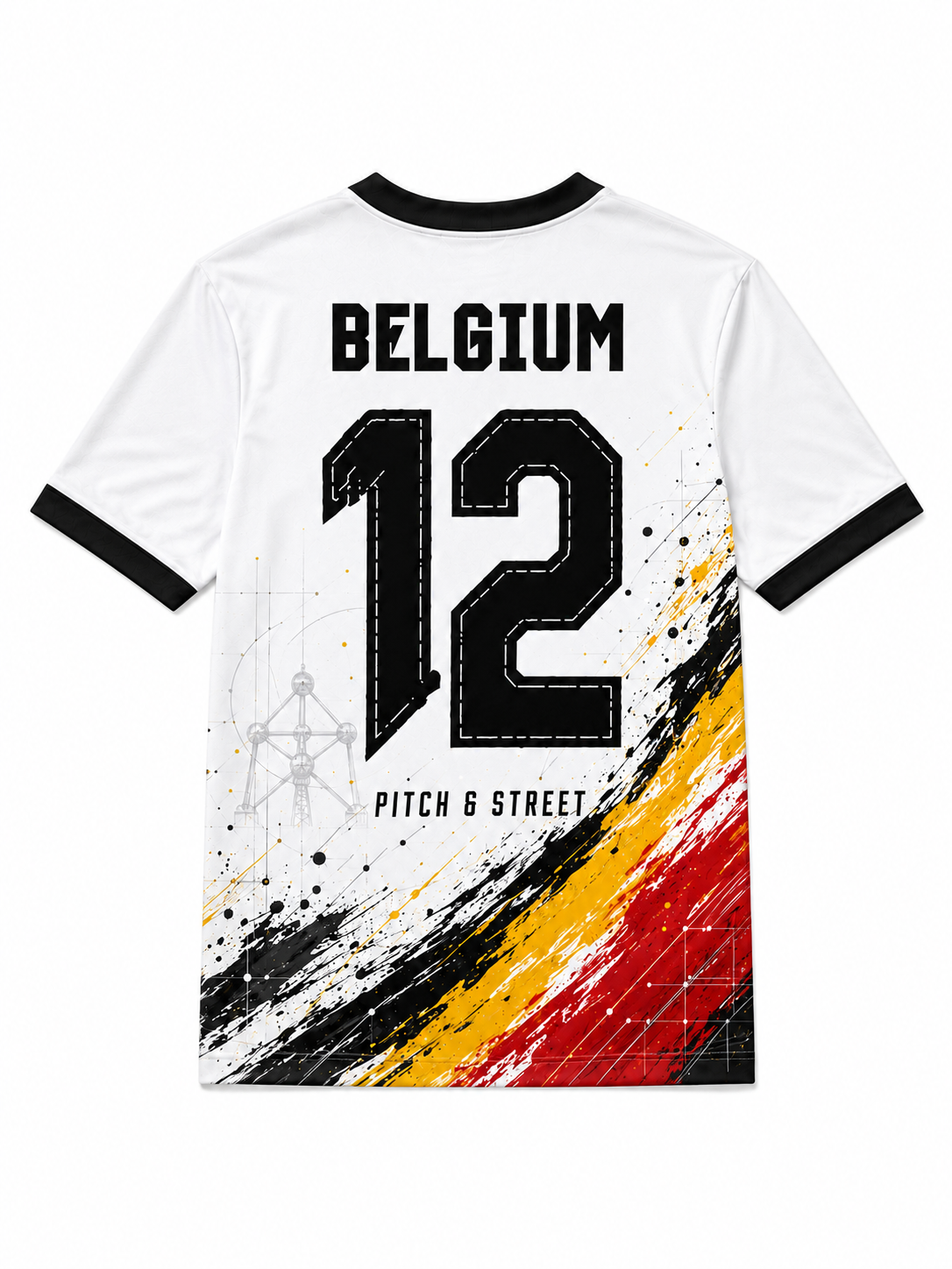 Belgium 12 Atomium Edition football jersey back view by Pitch & Street