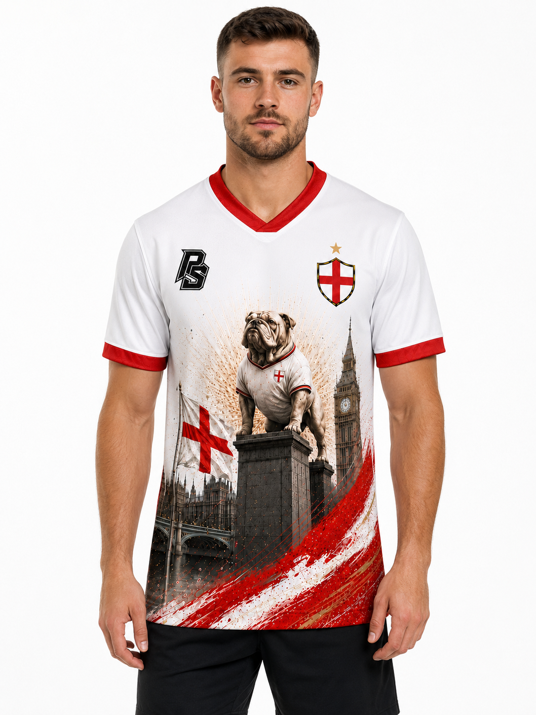 Model wearing England 12 football jersey front view