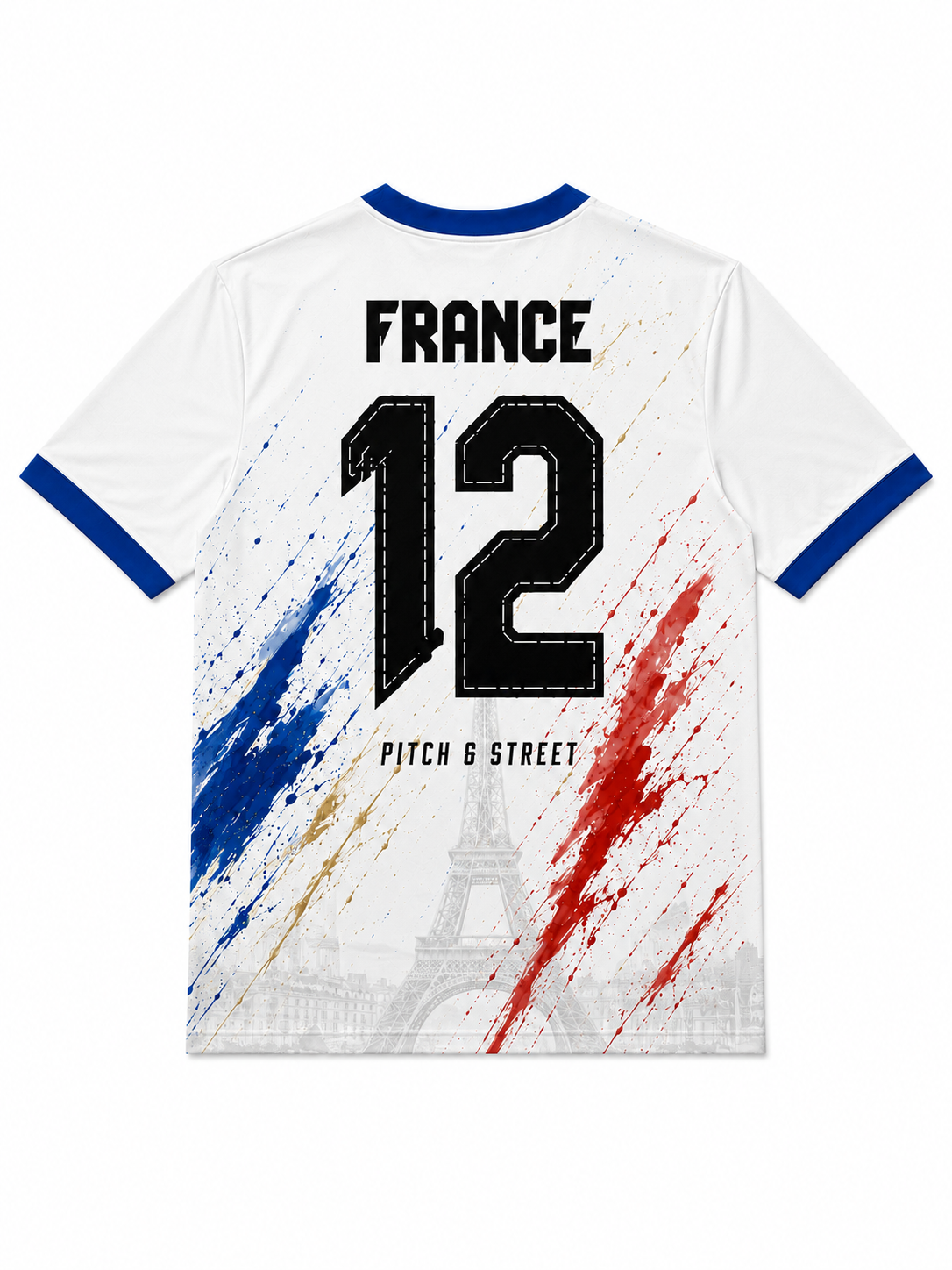 France 12 Eiffel Tower Edition football jersey back view by Pitch & Street