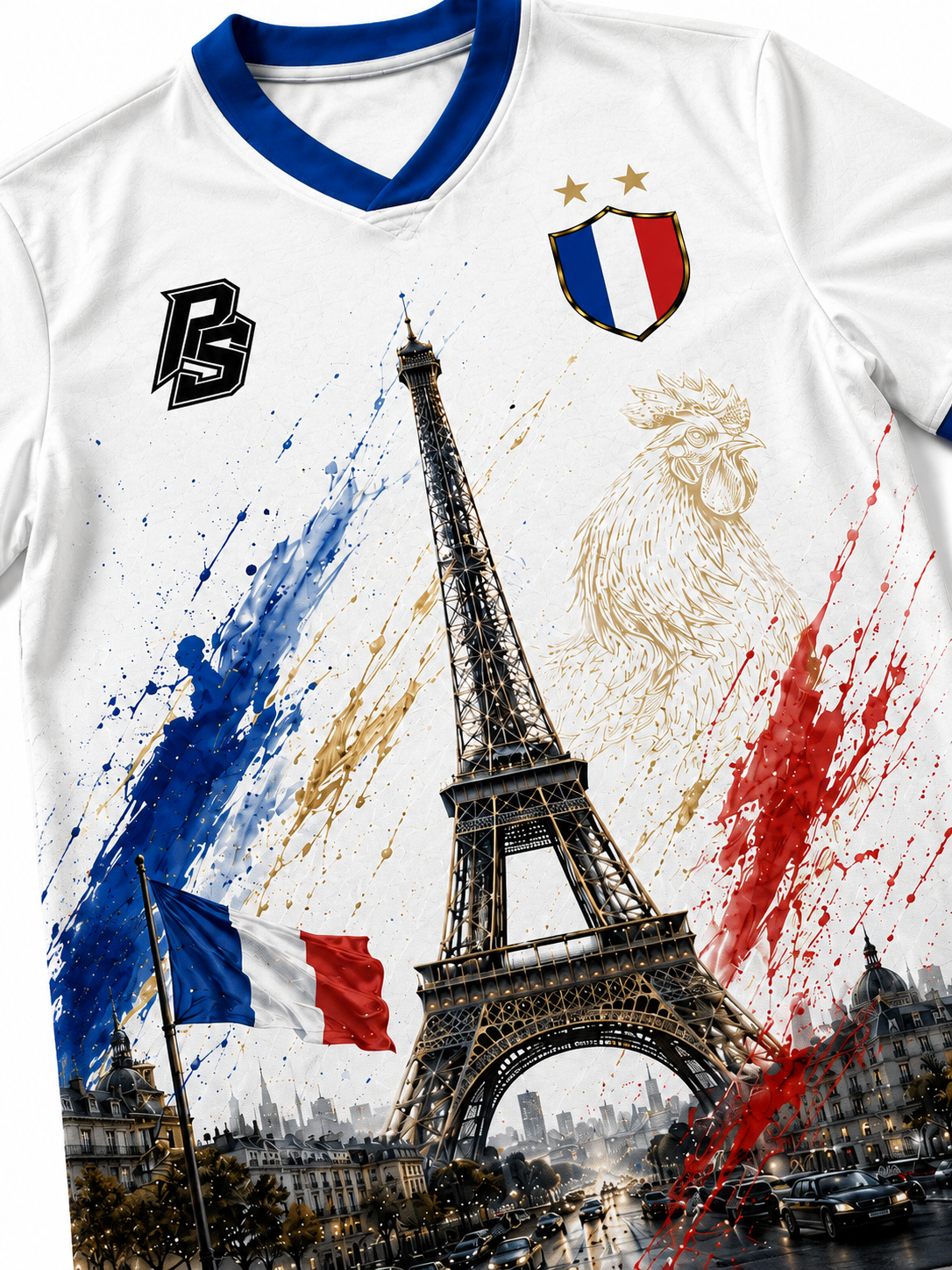 Close-up detail of the France 12 Eiffel Tower Edition football jersey