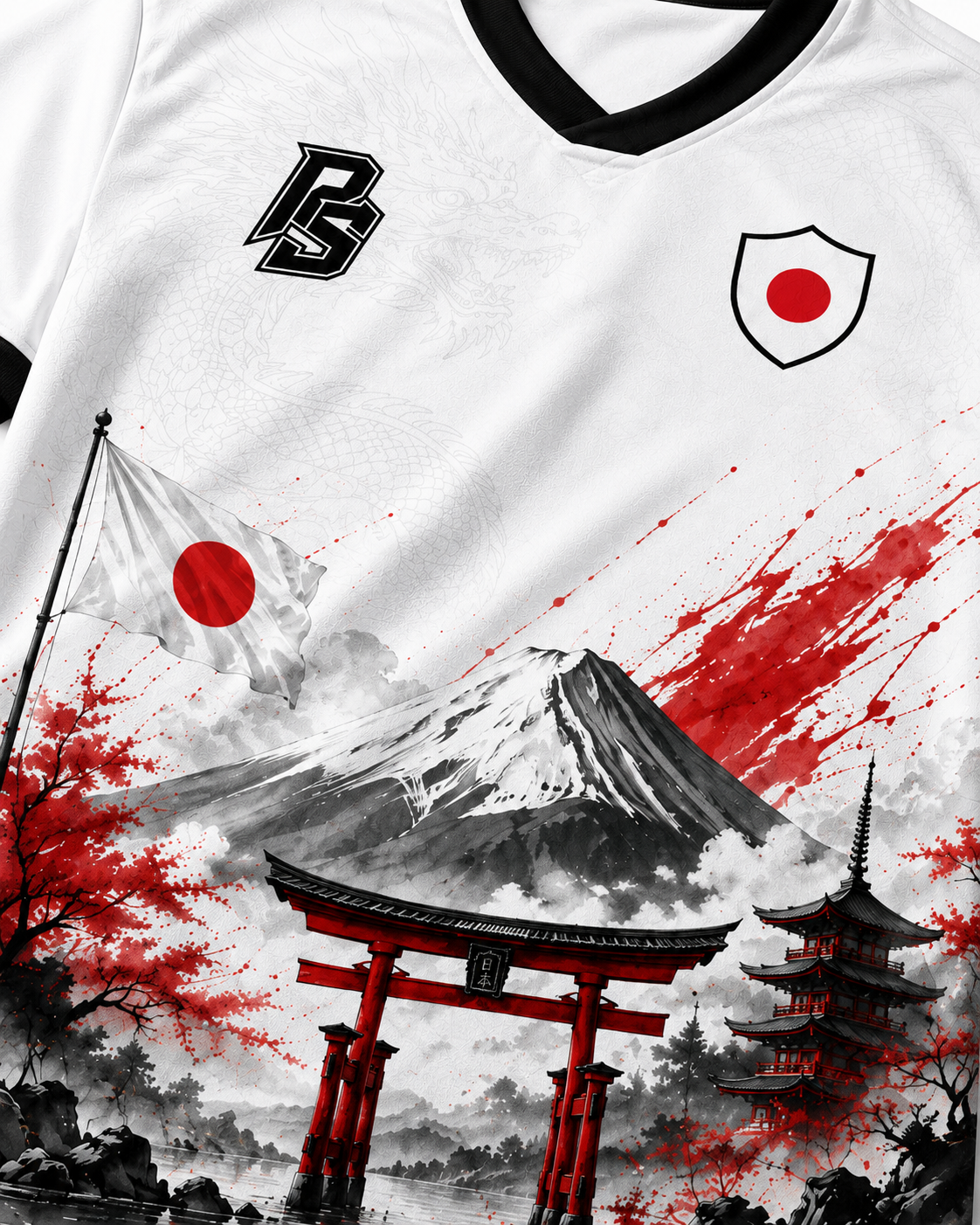Close-up detail of the Japan 12 Mount Fuji Edition football jersey