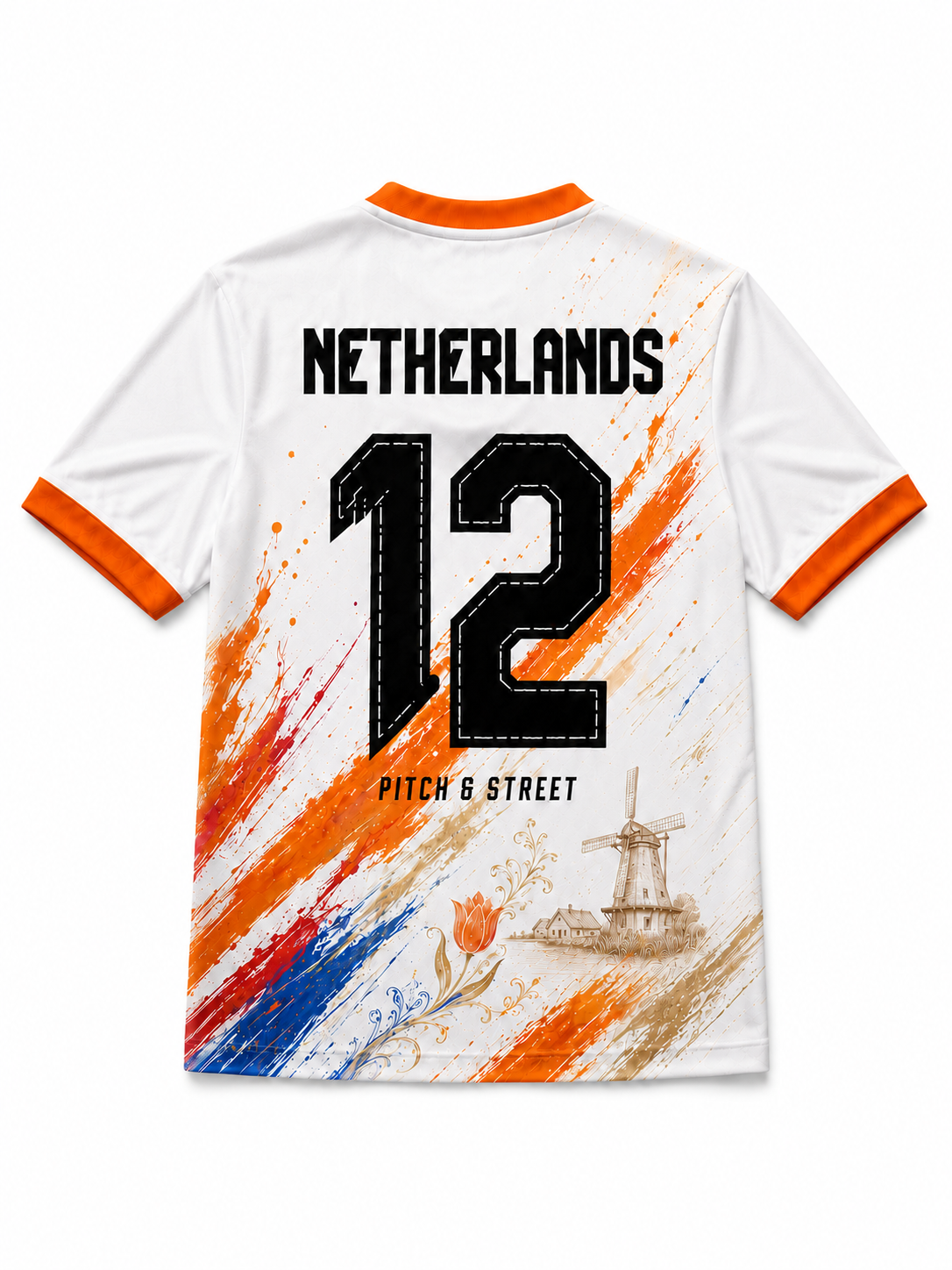 Netherlands 12 Windmill Edition football jersey back view by Pitch & Street