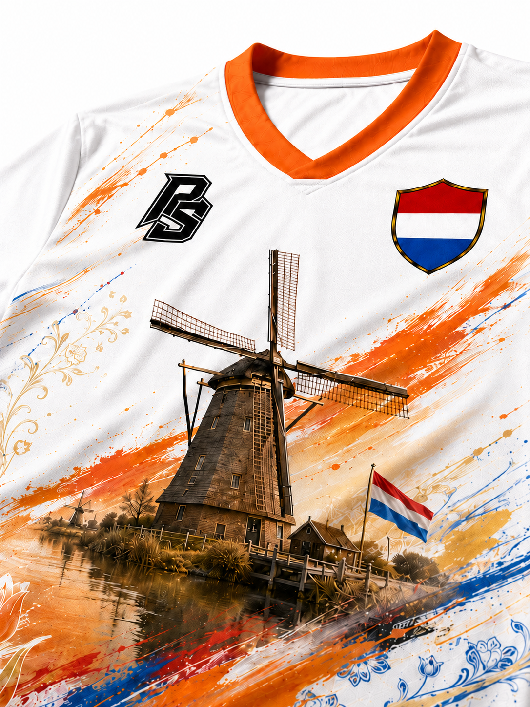Close-up detail of the Netherlands 12 Windmill Edition football jersey