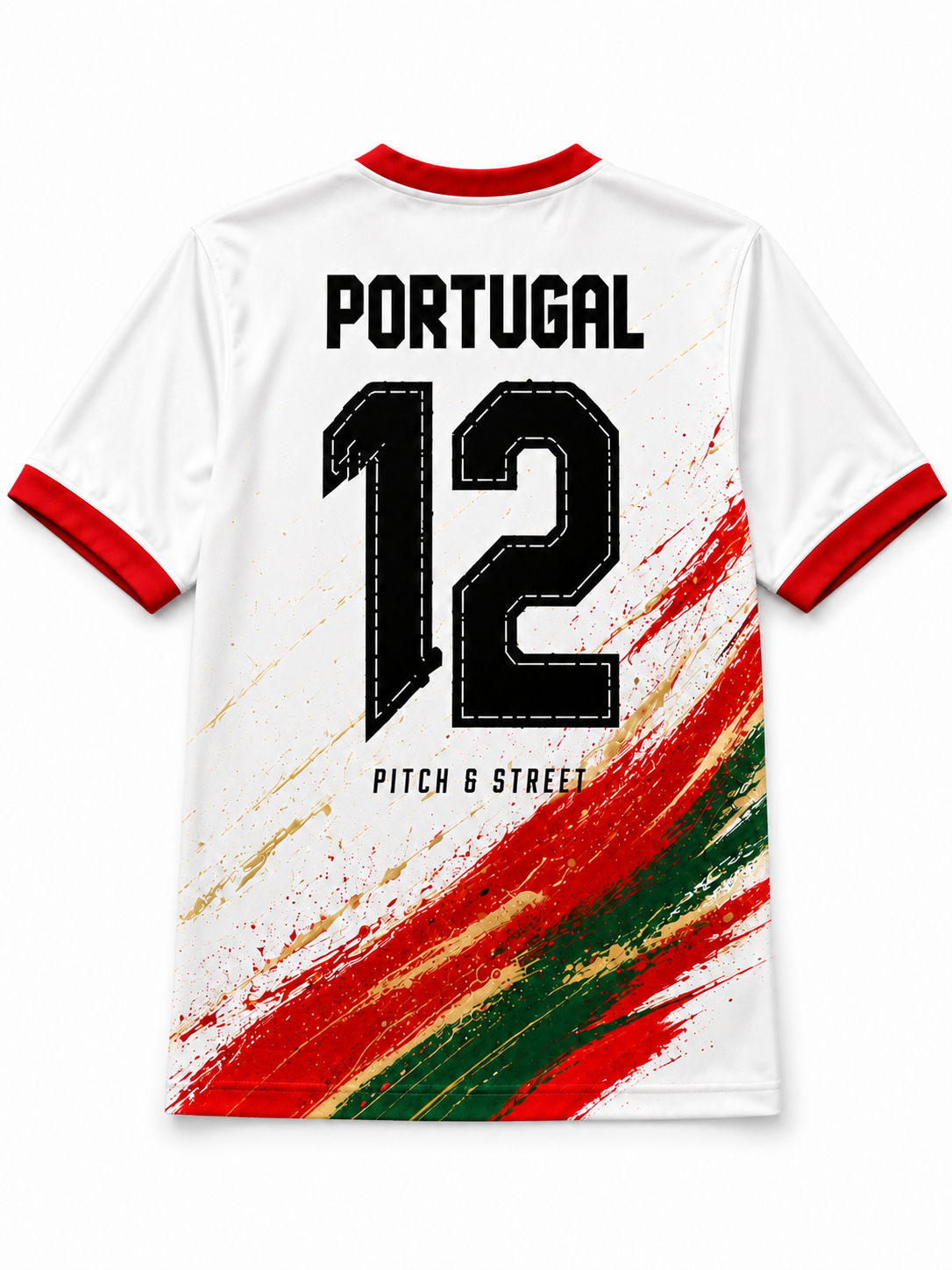 Portugal 12 World Cup Goat Edition football jersey back view by Pitch & Street