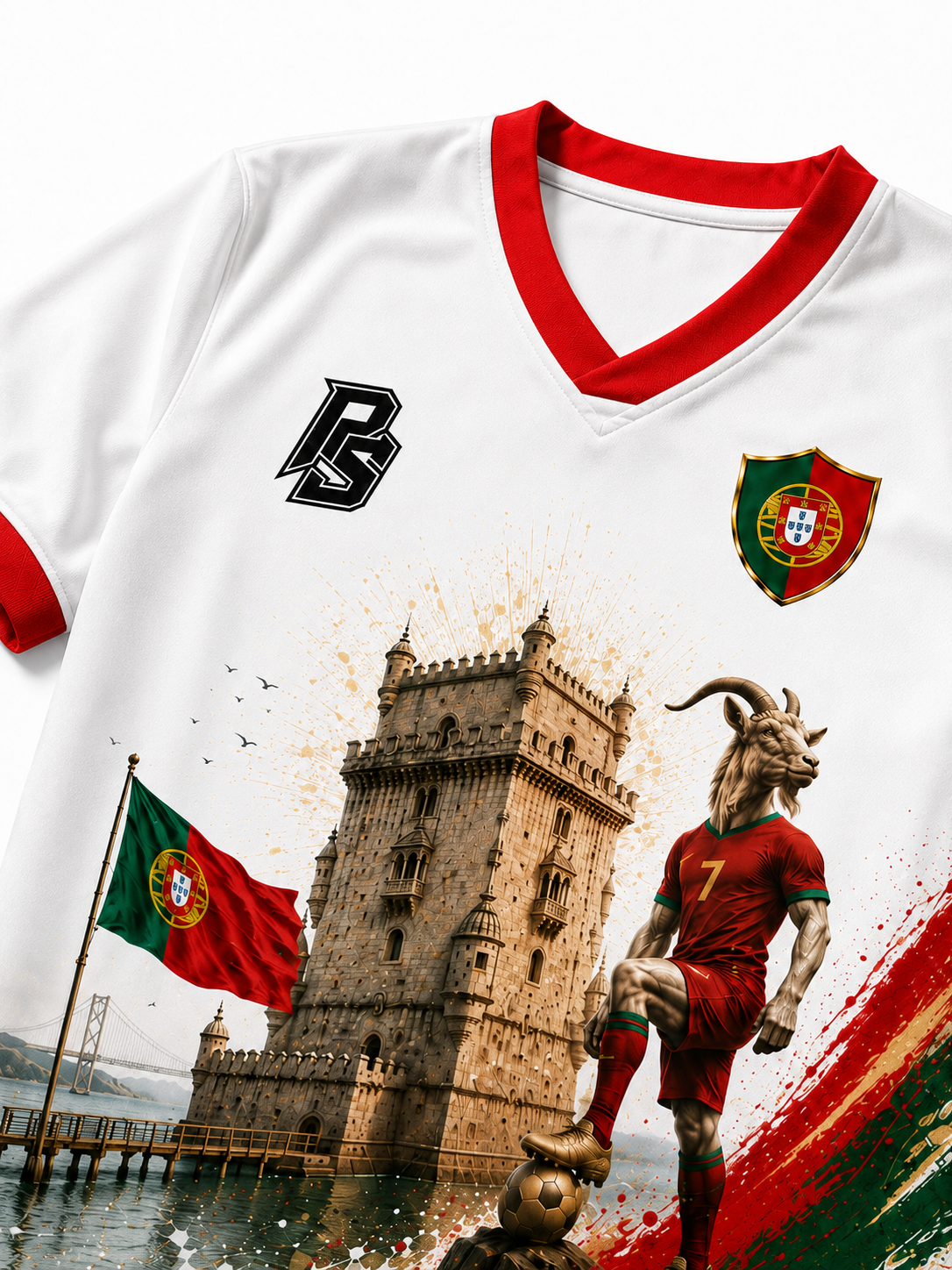 Close-up detail of the Portugal 12 World Cup Goat Edition football jersey