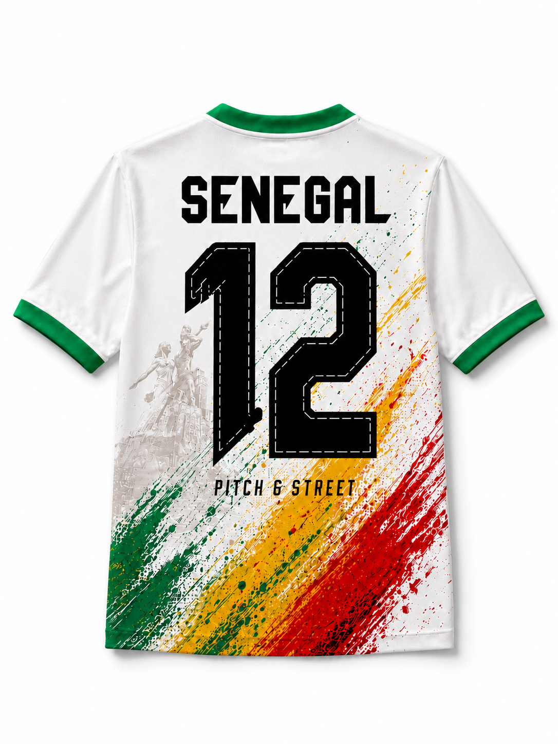 Senegal 12 African Renaissance Edition football jersey back view by Pitch & Street
