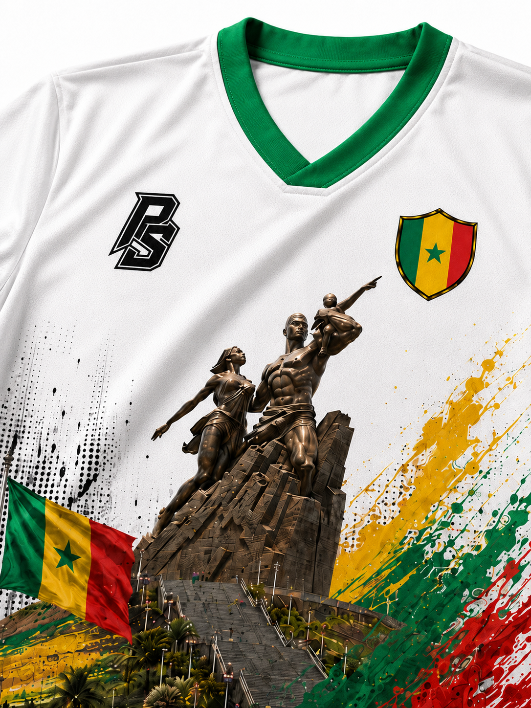 Close-up detail of the Senegal 12 African Renaissance Edition football jersey