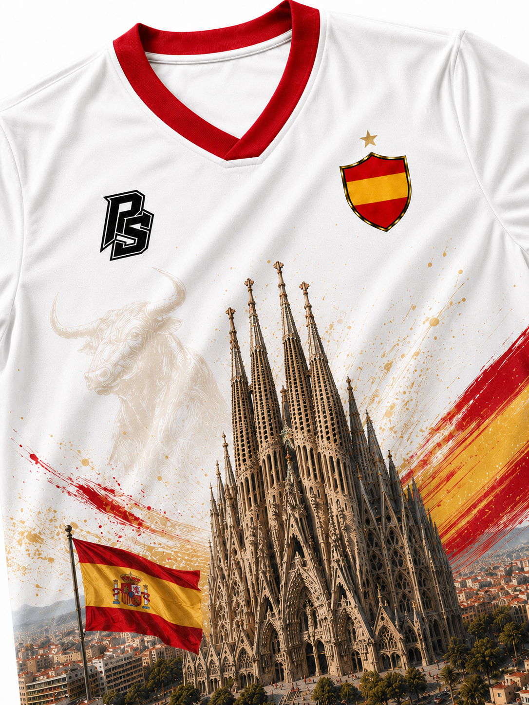 Close-up detail of the Spain 12 Sagrada Familia Edition football jersey
