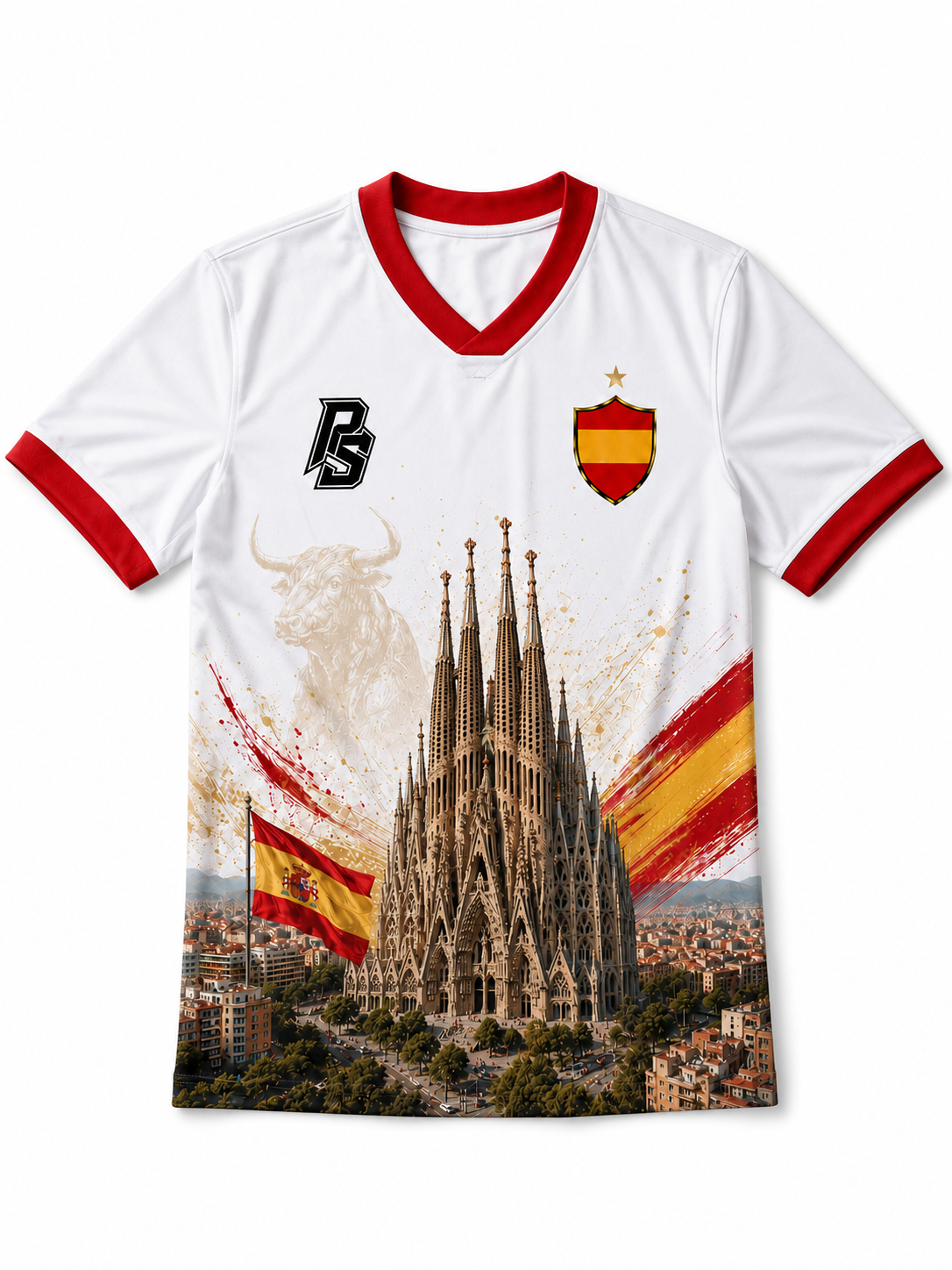 Spain 12 Sagrada Familia Edition football jersey front view by Pitch & Street