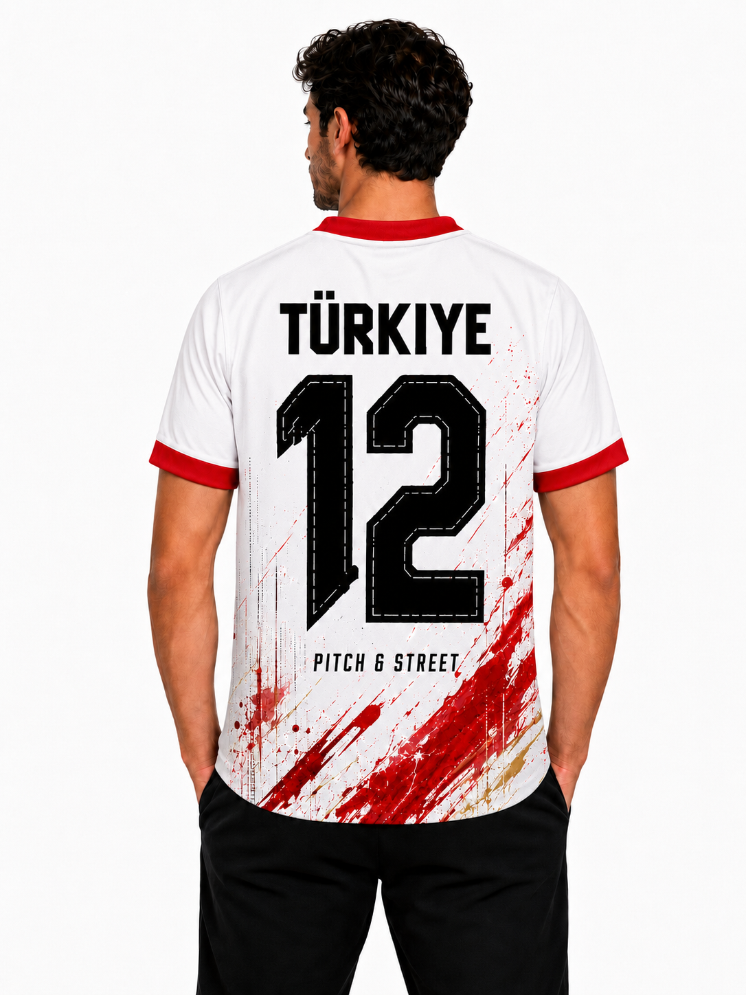 Model wearing the Türkiye 12 Hagia Sophia Edition football jersey back view