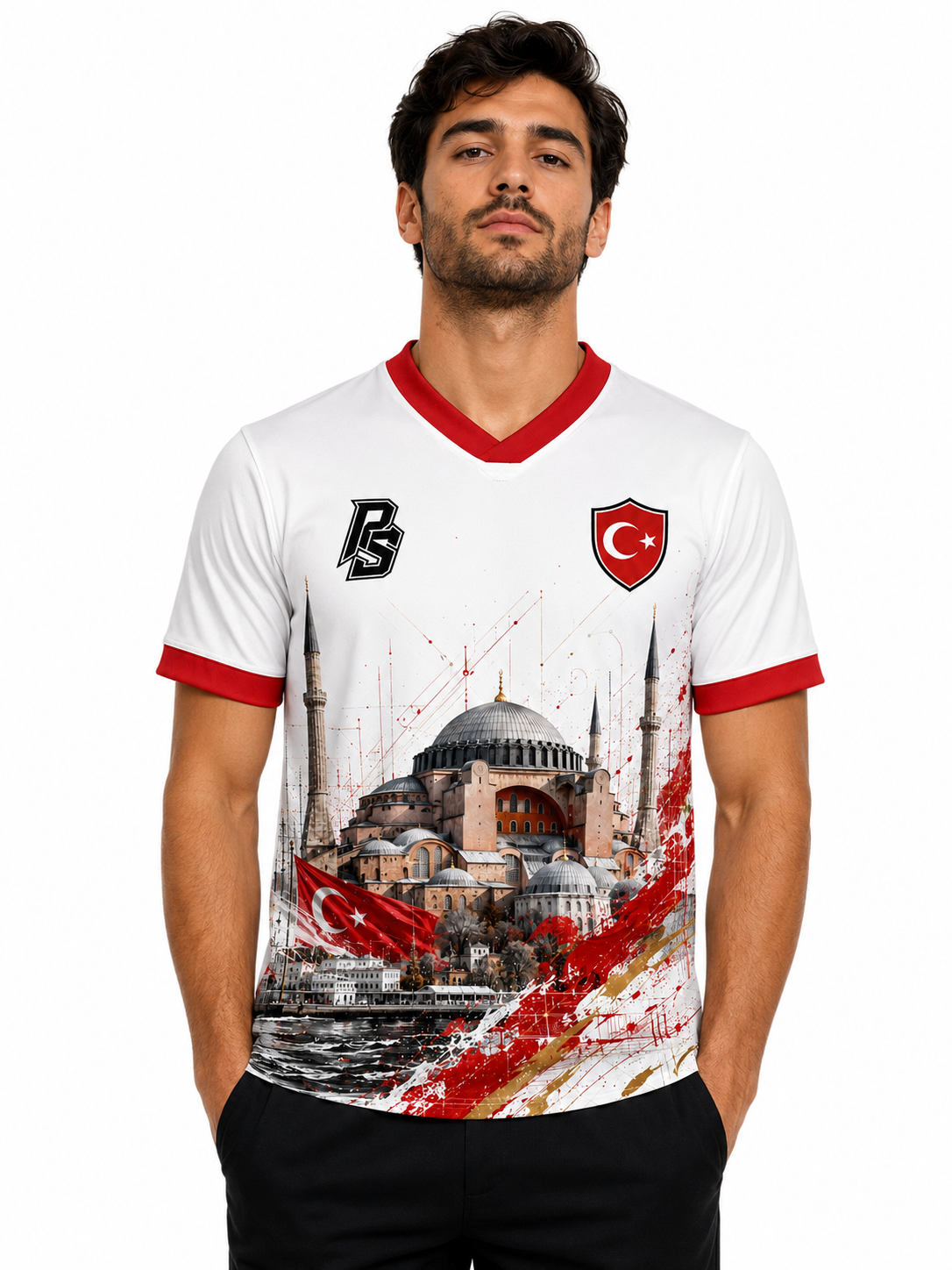 Model wearing the Türkiye 12 Hagia Sophia Edition football jersey front view