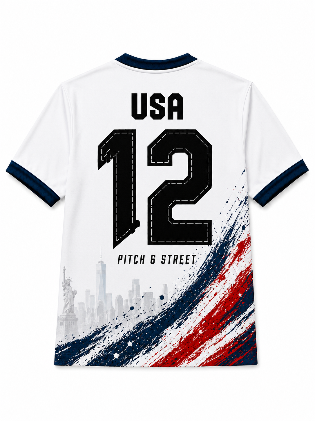 USA 12 Liberty Edition football jersey back view by Pitch & Street