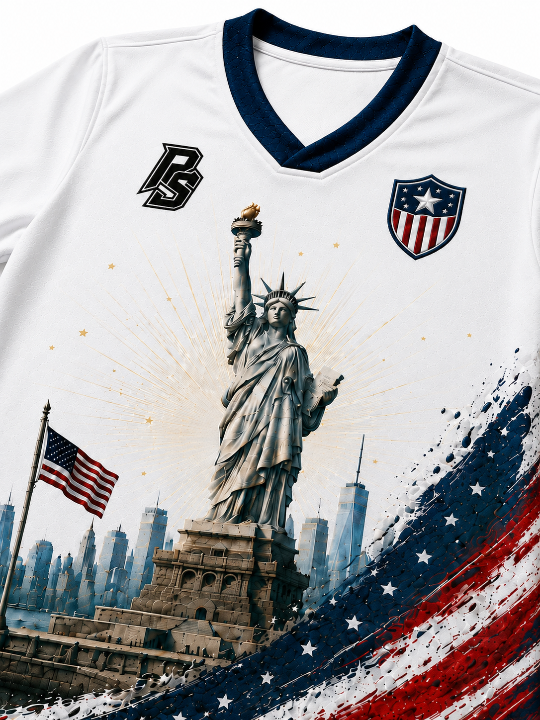 Close-up detail of the USA 12 Liberty Edition football jersey